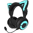 YOWU RGB Cat Ear Headphone 4, Upgraded Wireless & Wired Gaming Headset with Attachable HD Microphone -Active Noise Reduction, Dual-Channel Stereo & Customizable Lighting and Effect via APP (Black)