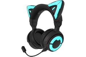 YOWU RGB Cat Ear Cuffie 4, cuffie da gioco wireless e cablate aggiornate con microfono HD collegabile, riduzione attiva del rumore, illuminazione ed effetti personalizzabili tramite APP (nero)