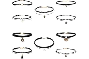 FEBBYA Choker Halsketten Set,10 Stück Strecken Halsband Tattoo Ketten Choker für Teen Mädchen Damen Frauen Velvet Schwarz
