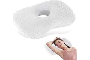 Mapille Piercing Kissen, 44x32x8cm, Donut Kissen mit 10cm Loch Große, Erhöhte Füllhöhe, Piercings Pflege Ergonomisch, Recovery Pillow für Seitlichen Schlaf Ohr Gegen Ohrenschmerzen (Weiß)