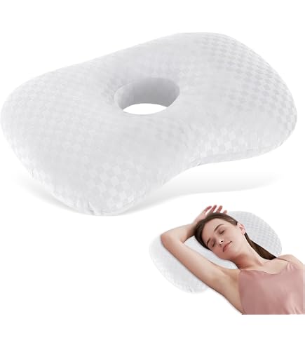 Oreiller Cervical WANDGU Avec Trou Central - Pour Dormeurs Sur Le Côté Et Piercing D'oreille, Confort Ergonomique En Mousse Mémoire