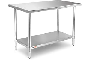 HZEEMFG Stainless Steel Table for Prep & Work 48x24 Inches 4ft, 18-gauge 430 Stainless Steel Commercial Heavy Duty Table for Restaurant,Home, Hotel, Laundry Room,Garage,Workshops