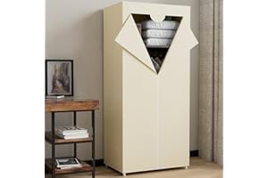 Relax World Armadio Guardaroba con Struttura Tubolare in Metallo,Rivestimento in Tessuto TNT, Zip di Chiusura e Asta Appendiabiti da Campeggio, Dimensione 70 x 46 x 160 cm (Beige)