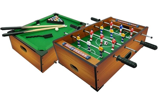Sport One Sport1 Mini Football et Billard de Soutien, Jeu de Table 2 en 1, Baby-Foot mesures 51 x 31 x 15 cm à 4 tiges avec marqueur et 2 balles, Petite Carte de Maison, idée Cadeau, Bois