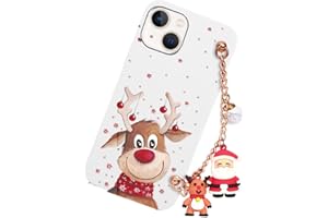 Yoedge Weihnachten Handykette Handyhülle für iPhone 14/iPhone 13 6,1" Hülle mit Band, Weihnachts Schutzhülle mit Muster Hirsch, Weich Silikon TPU Stoßfest Christmas Case Cover für iPhone 13, Weiß