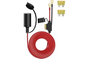 YANTU 20A/12FT Cigarette Lighter Socket,Cigarette Lighter Adapter with 12 Volt Plug and Car Cigarette Lighter Heavy Duty 14AWG Battery Boost Cable Female Extension with Eyelet Terminal Suitable