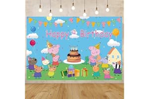 SFODTN Peppa Cartoon Backdrop 5X3FT Peppa Birthday Background Peppa Theme Party Photography Children Birthday Party Banner Newborn Baby Shower Supplies for Studio Photo Backdrop Props A