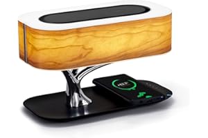 ‎MASDIO Masdio od Ampulla lampka nocna z głośnikiem Bluetooth i bezprzewodową ładowarką, lampa stołowa, lampa biurkowa z trybem snu, bezstopniowe ściemnianie