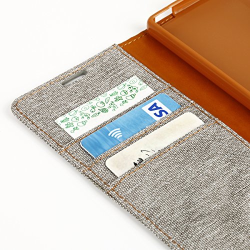 EGO® Luxury Bookstyle Handy Tasche mit praktischer Aufstellfuntkion für Sony Xperia Z5 Grau Flip Case Magnetverschluss Book Cover mit Kartenfach Wallet Stand Schutz Hülle Canvas - 8