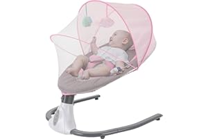 BAZARGAME Transat Bébé Électrique Avec 4 Amplitudes De Vibrations Balançoire Bébé Électrique Pour Bébé De 0 à 12 Mois Rose Avec Télécommande