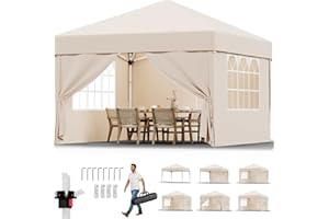 JUMMICO Pavillon 3x3 Wasserdicht Stabil Winterfest mit 4 Seitenwänden,Faltpavillon Höhe Verstellbar,Pavillion UV Schutz 50+,Gartenpavillon Faltzelt für Garten, Innenhof, Camping,Gazebo Beige