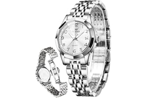 OLEVS Damenuhren Leicht zu lesen Armbanduhr mit Kleines Gesicht Gold Silber Edelstahlband Leuchtend wasserdichte Kalender Luxus Armbanduhr