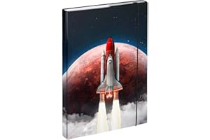 Baagl File Box for School Bag A4 – Collector's Folder for Children with Elastic Strap and Inner Flaps – Book Folder, Collector's Box with Elastic Strap for Boys (Space Shuttle)