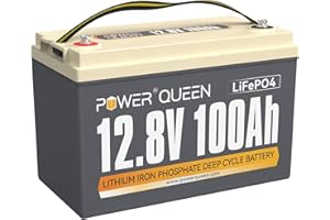 Power Queen Batterie 12V 100Ah LiFePO4, Rechargeable Batterie avec 100A Protection BMS et 4000-15000 Cycles Profonds, sans Entretien Parfait pour Camping-Car, Système Solaire, pour RV