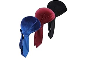 UPSMILE Durags Doo Rag Dew Rags für Herren, 360 Wellen, 3er-Pack, Samt, Durags, Kopfbedeckung, Totenkopfmütze, Headwraps für Männer und Frauen