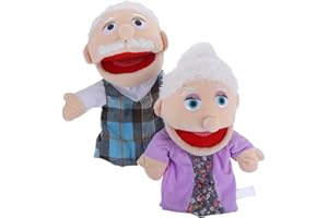 SAFIGLE Marionnettes À Main Grand-PèRe Et Grand-MèRe en Peluche Lot De 2 Jouets Interactifs pour Enfants DéVeloppement des CompéTences Jeux Familiaux Et ThéâTre
