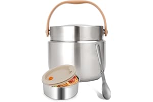Ezvsevuo Termo Comida Caliente 1200ml, Térmico para Alimentos Acero Inoxidable, Fiambrera Térmica con Cuchara Plegable, Termo de Comida para Adultos y Niños (Plata)