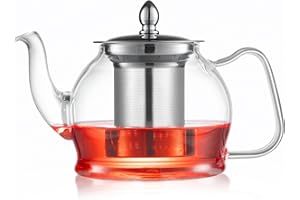 Spring Chef Clear Glass Tea Pot with Infuser, Removable Infuser Tea Pot Handmade, Heat-Resistant Borosilicate Glass Teapot with Strainer 850ml/28.74oz