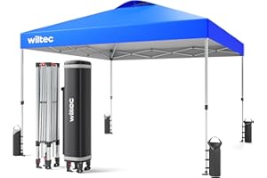 Wiltec Pavillon Pop-up Tonnelle de Jardin Pliante – 3 x 3 x 2,79 m – Couleur Bleue – avec Roues, Fermeture One Push, Cadre Robuste et Sac – Tente Gazebo de Fête Festivités Camping Réception