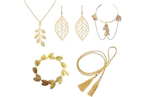 NyxSeat 5-częściowy zestaw akcesoriów , zestaw akcesoriów do kostiumu greckiej , w tym opaska na czoło, kolczyki, pasek z frędzlami, bransoletki, naszyjnik dla kobiet., żółty, jeden