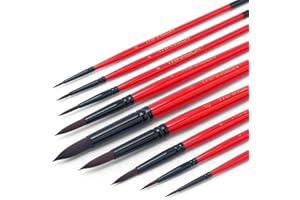 Transon Artist Round Watercolour Paint Brush Synthetic Sable Set 9pcs for Acrylic, Gouache, Oil, Tempera, Enamel and Face Painting