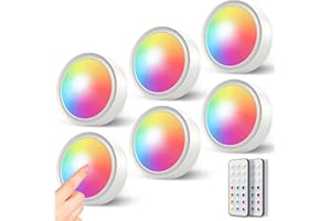VLOEE Lampe LED Vitrine RGB Sans Fil, 6 Pièces Spot Led Couleur a Pile Autocollant Lampe Placard avec Telecommande Lumiere Cuisine Sous Meuble Sans Fil Eclairage LED Adhesif pour Armoire Etagere Escalier