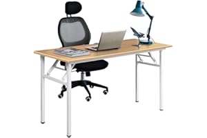 DlandHome Klapptisch Schreibtisch 120 x 60 cm Holz Schreibtisch Klappbar PC Tisch Laptop Tisch Computertisch Konferenztische Montagefrei Moderner Esstisch für Zuhause, Büro, Picknick Teak/Weiß
