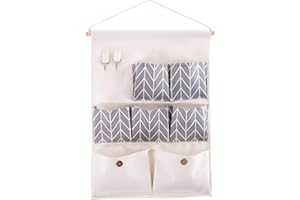 TADPOLEZ Pared Colgando Almacenamiento Bolso,Tela De Lino Colgando Organizador De Bolsillo Organizador Colgante La Pared De La Puerta De Almacenamiento Bolsa Plegable Colgante Con 7 Bolsillos (Gris)