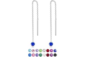 DTPsilver® Orecchini Pendenti Donna con Catena in Argento 925 e Cristalli Swarovski® 3mm - Orecchini Punto Luce - Orecchini Lunghi Donna Argento 925 Pendenti - Orecchini Saliscendi in Vari Colori