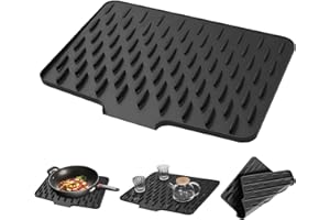 GD HUA Tappetino Scolapiatti per Lavello, 40x32cm Tappetino Scolapiatti in Silicone, Tappetino Deviatore D'acqua Inclinato, Antiscivolo, per Lavelli da Cucina e Piani di Lavoro del Bagno—Nero