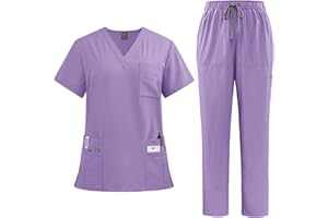 Generisch Damen Medizinische Arbeitskleidung Set Waschbar Krankenschwester Medizinische Uniform Kurzarm Oberteil Mit Hose