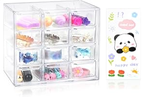 DIBALIYI Mini Clear Storage Drawers, Desk Storage Organizer with 12 Drawers, Plastic Desktop Craft Storage Box with Sticker for Makeup Jewelry Bathroom Craft Supplies Stationary(12 Drawers)