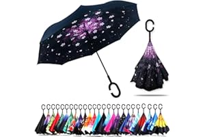 CICILIAYA Parapluie inversé pliable à double couche, support à l'envers, protection contre la pluie, parapluie inversé pour voiture avec poignée en forme de C, grand parapluie droit