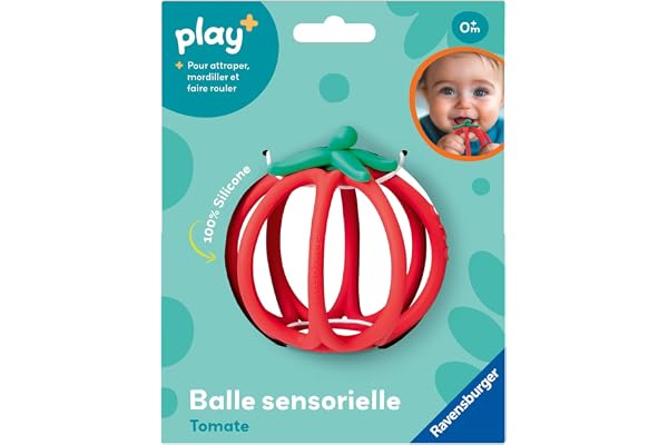 Ravensburger Play+ - Balle Sensorielle Tomate Silicone Dès 6 Mois - Balle Activité Bébé et Hochet de Dentition - Jouet Multi-Sensoriel - Motricité et Éveil - 34013