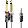 J&D 3.5mm to Dual 1/4 inch Stereo Splitter Y Cable, 3.5mm 1/8 inch TRS Stereo Male to Dual 1/4 inch 6.35mm Mono Male Y-Splitter Cable for Amplifiers/Mixer Audio Recorder, 0.9 Meter