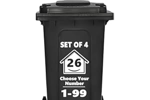 RUBIGO 4 x Bin Numbers for Wheelie Bins, 1-99, 15cm ‘Happy House’ Design Dustbin Stickers, Easy Application Stick On Number Stickers - Weatherproof Self Adhesive Vinyl, Black (26)