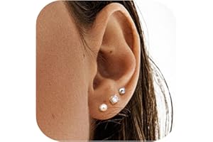 SLLAISS Slulaiss Sterling Silver Stud Kolczyki 3 Pary Sterling Silver Kolczyki dla Kobiet Cubic Cyrkonia Stud Kolczyki Pearl Ball Stud Kolczyki Zestaw białe złote kolczyki