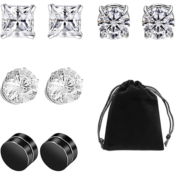 Airokiy Orecchini magnetici da donna, in argento, nero, in