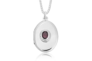 DTPsilver® Médaillon/Pendentif en Argent Fin 925 de Forme Ovale et Chaîne Ajustable 40-45 cm - Choix de différentes Pierres Naturelles Semi-Précieuses