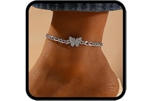 Handcess Cavigliere a farfalla Bracciali alla caviglia in cristallo argento Gioielli per piedi da spiaggia per donne e ragazze