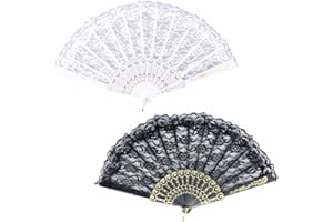 Morices 2 Pcs Lace Folding Hand Fan, Retro Handheld Delicate Hollowed Flower Fans for Dance Performance, Decorative Hand Holding Fans for Wedding Party Gift Wall Hanging Decoration Photo Props