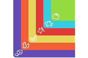 COOLER KITCHEN Extra dicke, flexible Kunststoff-Schneidebrett-Matten mit Lebensmittel-Symbolen und EZ-Grip Waffelrückseite, 6 Stück, spülmaschinenfest - schneidebrett , spülmaschinenfest