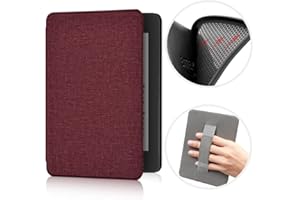 ERUNTO Custodia per Kindle Paperwhite da 6,8 pollici (11a generazione nel 2021), Cover in TPU con Texture in Tessuto e Cintura sul Retro, Cover Magnetica con Funzione Smart Wake-up/Sleep(Bordeaux)