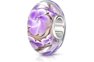 MATERIA BY MATTHIAS WAGNER MATERIA 925 Silber Beads Murano Anhänger Blume violett - Glasperle flieder für Beads Armband #466