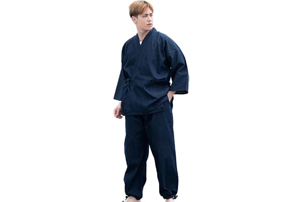 Edoten Vêtements de travail pour homme Kimono japonais Moine Vêtements de travail Veste en jean Pantalon Robe