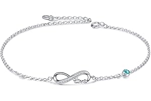 AOBOCO Infinity Ankle Bracelet for Women, 925 Sterling Silver Charm Adjustable Anklet 9+2''