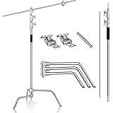 EMART C Stand in 100% Acciaio Inossidabile, 300 cm Supporto di Luce Regolabile con 128 cm Braccio di Prolunga, SnodiGiraffa e