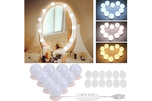 AOGLENIC Led Spiegelleuchte,Hollywood Stil 10 Dimmbar Schminklicht Spiegellampe,3 Farbmodi 10 Helligkeiten Schminkleuchte,Schminktisch Leuchte,Make Up Licht für Kosmetikspiegel Schminktisch/Badzimmer Spiegel