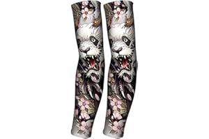 ZaliOan Ttuaje Mangas del Brazo para Hombre,1 Pares Manguitos de Compresión,Manguitos Ciclismo de Protección UV Elástica, para Senderismo, Baloncesto, Fútbol, Correr,Deportes al Aire Libre