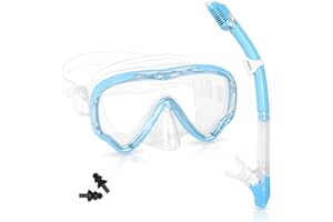Snorkel Set Adults, Amiable Anti-Fog Diving Mask, Panoramic View Wide Snorkel Mask, Dry Snorkel and Mask, Tempered Glass Diving Goggles for Adult Snorkelling Swimming